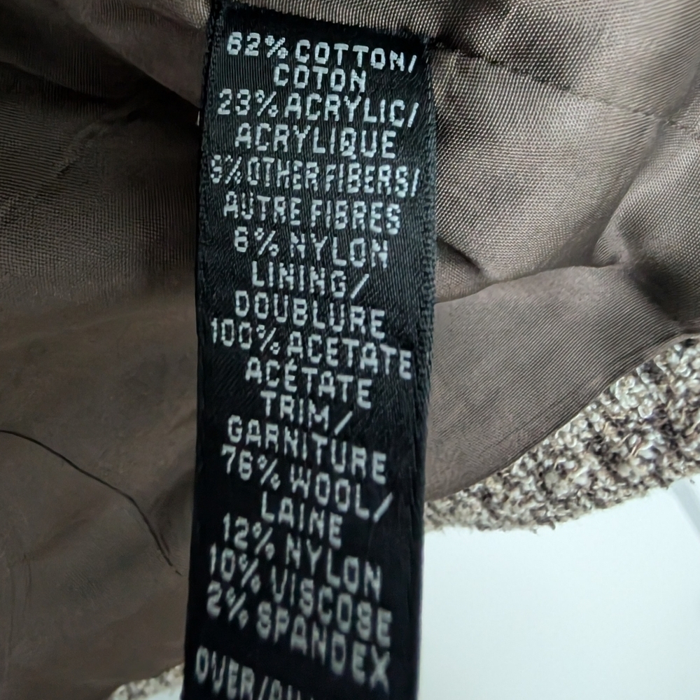 Linda Allard Ellen Tracy Tweed Jacket Blazer Wool Blend Brown Cream Zip Front Si - Picture 4 of 12